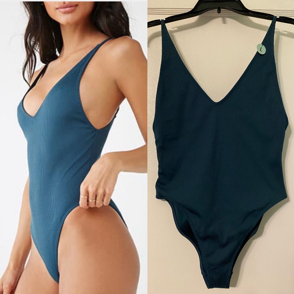 **NWT F21 DARK TEAL RIBBED ONE PIECE**